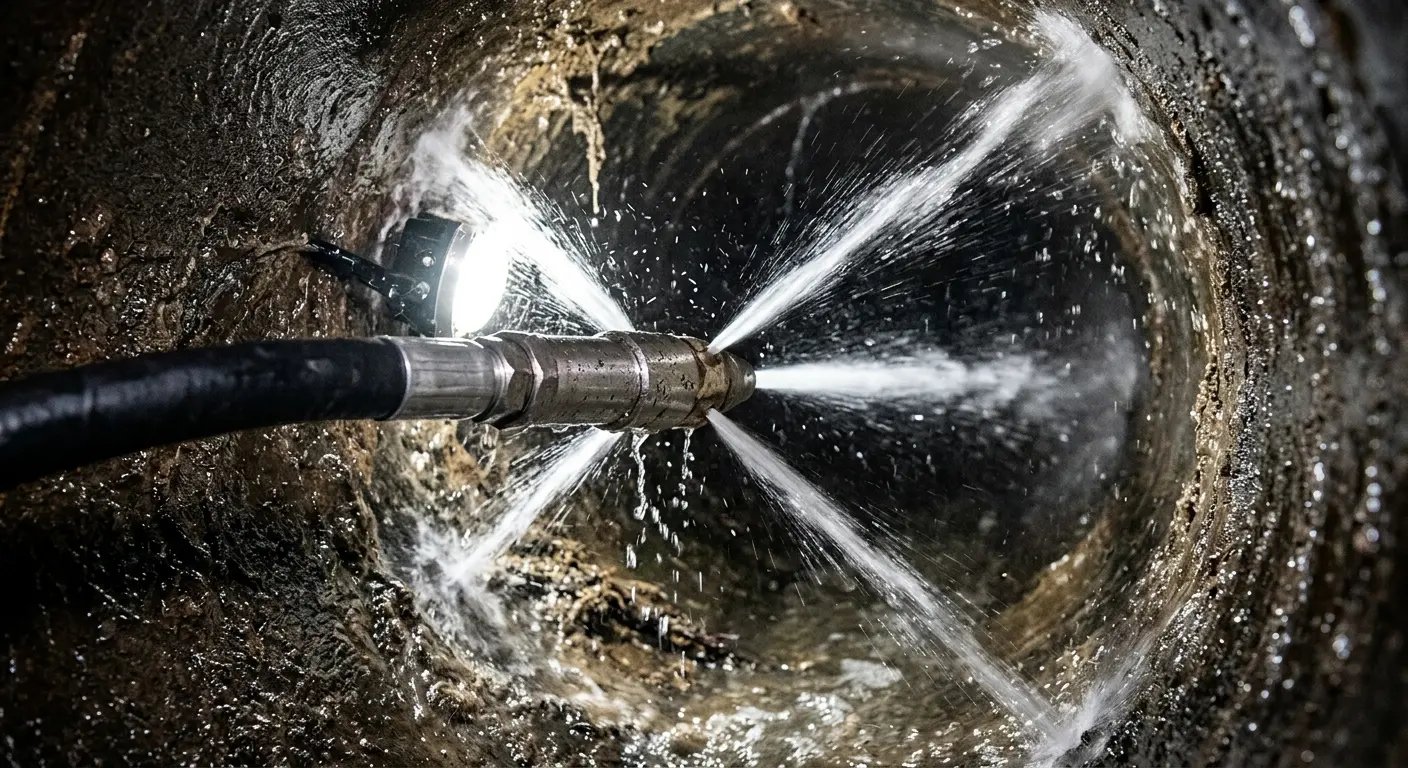 High-pressure hydro jetting nozzle cleaning sewer pipe for Storm Drain Cleaning in Ukiah